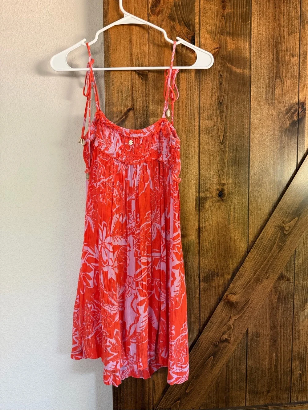 Roxy Coral & White Floral Tie-Shoulder Chemise